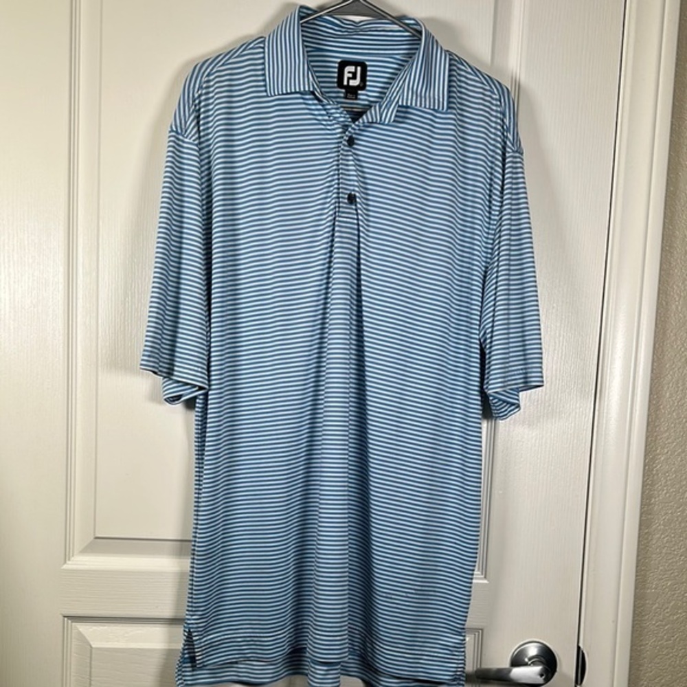 Footjoy Foot Joy Blue White Stripe Polo Golf Shirt Size Large EUC #2670